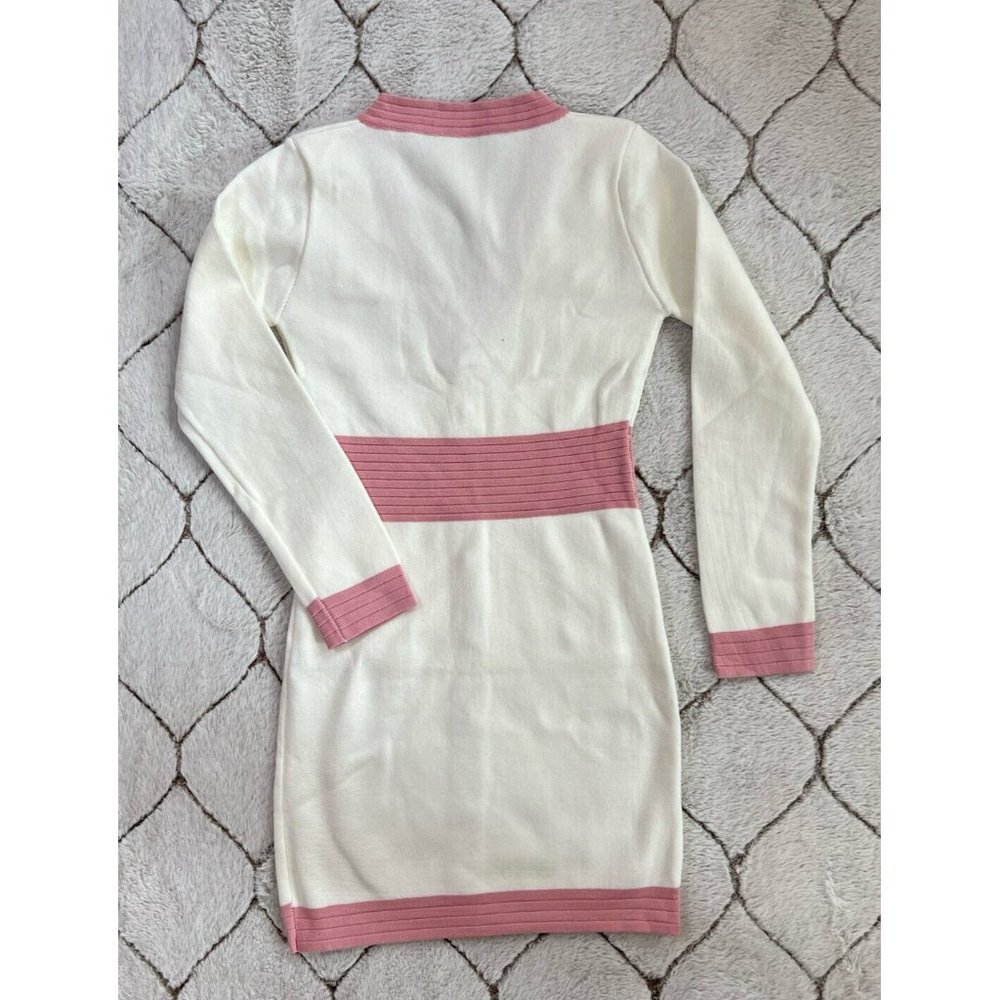 DAIMARAN Bombay Women's Dress Bodycon White Pink With Buttons Long Sleeves S - Picture 6 of 6
